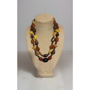 Beautiful Vtg Fall Colors Acrylic & Wooden Beaded Multi Strand Necklace.